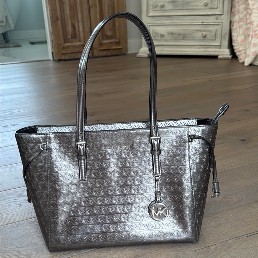 Michael Kors Silver Metallic Tote with Textured Finish